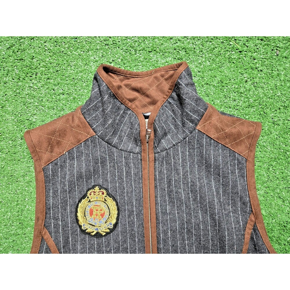 Tasha Polizzi Pinstripe Vest Western Equestrian Full Zip Brown Trim - Women's L - Picture 2 of 11